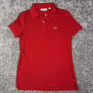 Lacoste Polo Shirt Womens Size 34 Red Short Sleeve Golf Classic Fit Button